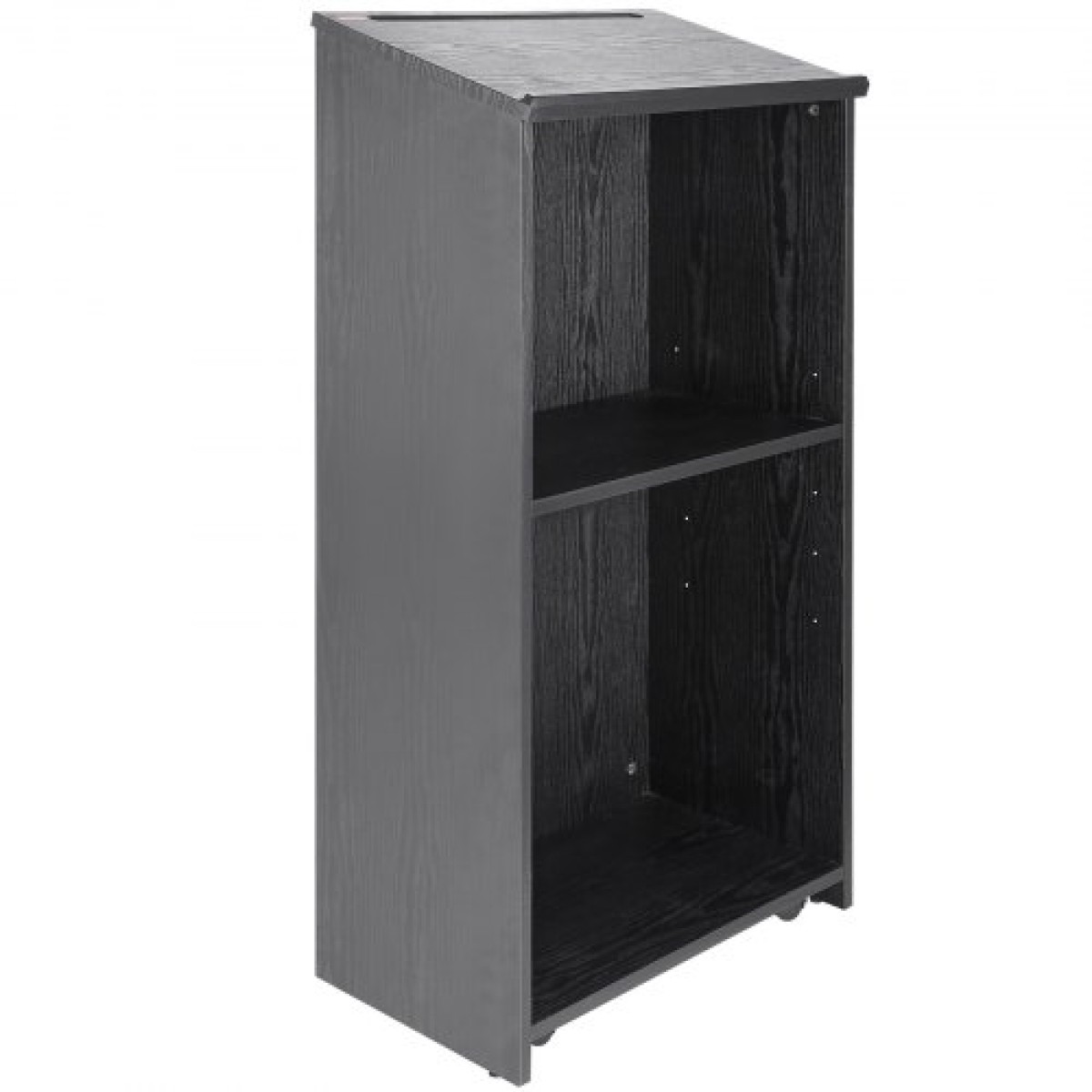 Βάση εξέδρας VEVOR, 119 cm Hostess Stand με 4 τροχούς, Ξύλινο βάθρο με ράφια αποθήκευσης και επικλινή επιφάνεια εργασίας, αναλόγια και βάθρα για εκκλησία, γραφείο, σχολείο, σπίτι, μαύρο