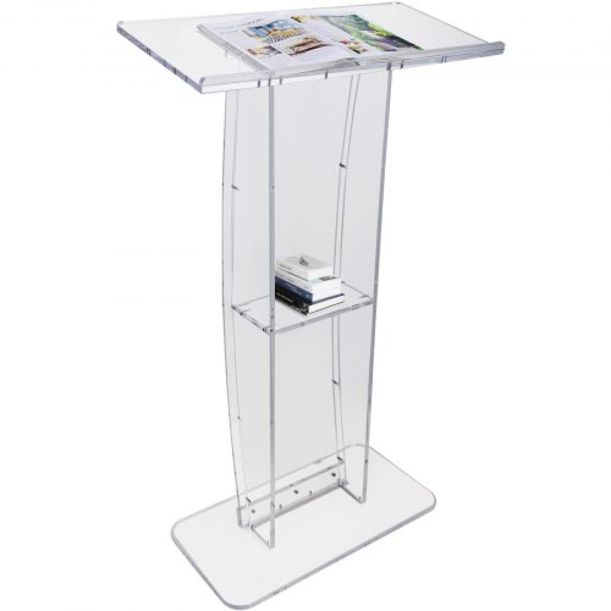 Ακρυλικό βάθρο VEVOR, ύψος 119 cm, διαφανές ακρυλικό βάθρο με φαρδιά επιφάνεια ανάγνωσης & ράφι αποθήκευσης, διαφανείς άμβωνες δαπέδου ακρυλικό για σχολείο γραφείου εκκλησίας