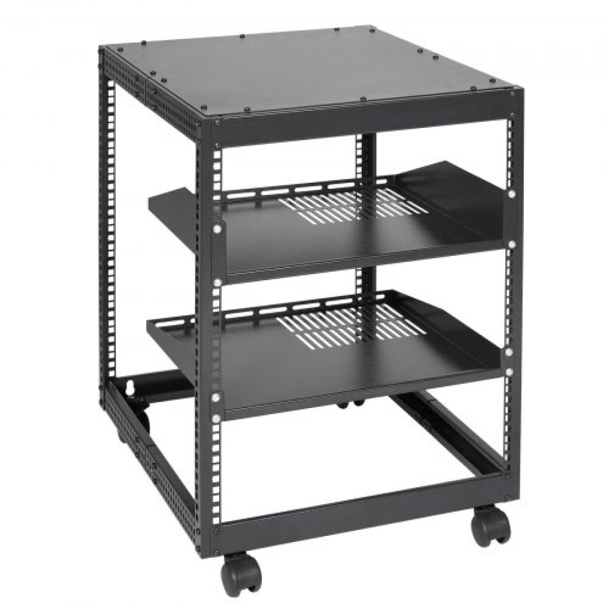 VEVOR 12U Open Frame Rack Server, 58,5-101,6cm Ρυθμιζόμενο βάθος, Free Standing ή Wall Mount Network Server Rack, 4 Post AV Rack με Casters, Χωράει όλο τον εξοπλισμό πληροφορικής δικτύου σας Μόντεμ AV Gear Router