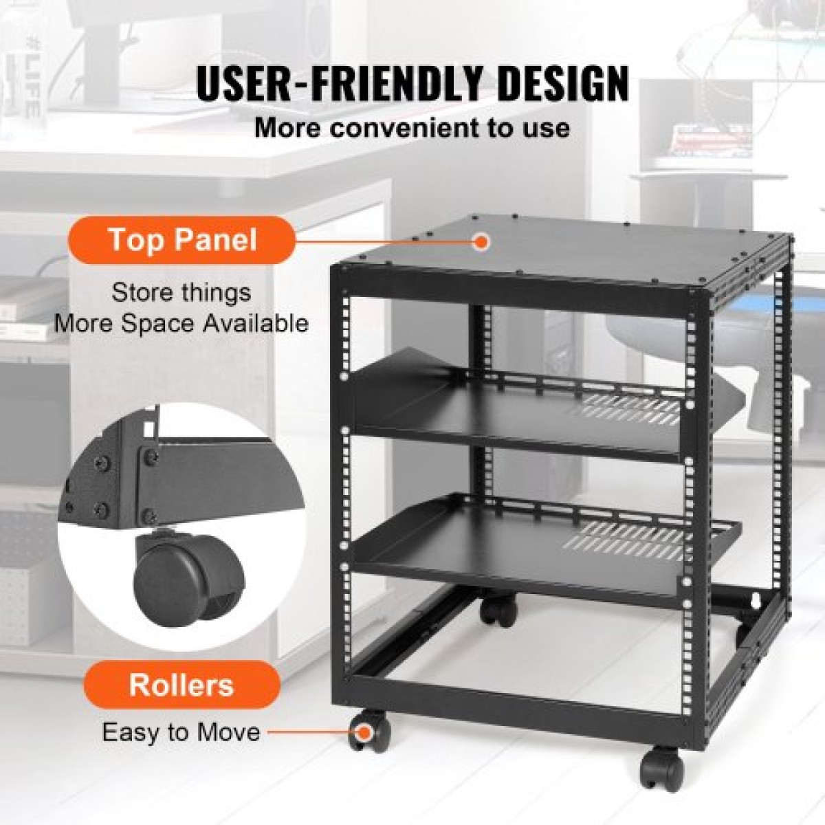 VEVOR 12U Open Frame Rack Server, 58,5-101,6cm Ρυθμιζόμενο βάθος, Free Standing ή Wall Mount Network Server Rack, 4 Post AV Rack με Casters, Χωράει όλο τον εξοπλισμό πληροφορικής δικτύου σας Μόντεμ AV Gear Router