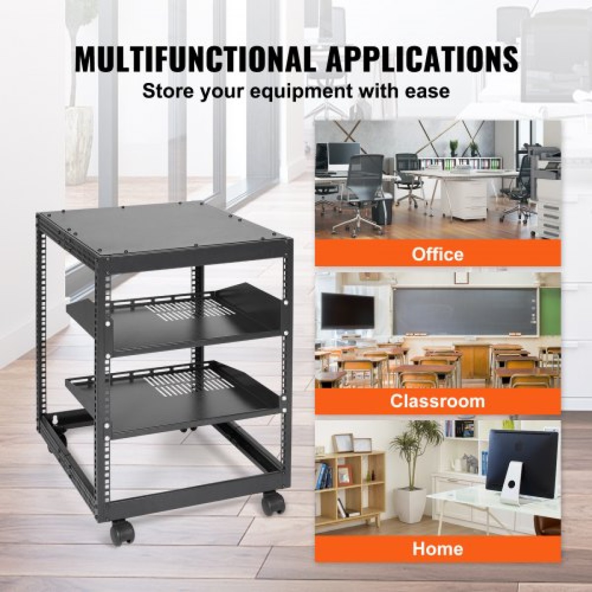 VEVOR 12U Open Frame Rack Server, 58,5-101,6cm Ρυθμιζόμενο βάθος, Free Standing ή Wall Mount Network Server Rack, 4 Post AV Rack με Casters, Χωράει όλο τον εξοπλισμό πληροφορικής δικτύου σας Μόντεμ AV Gear Router