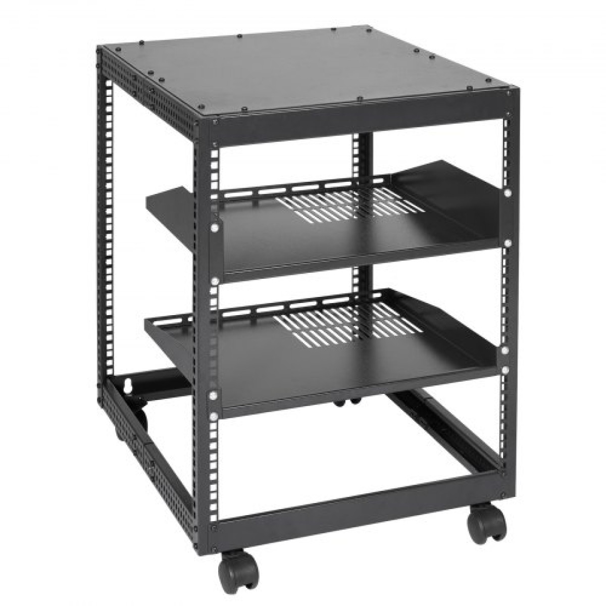 VEVOR 12U Open Frame Rack Server, 58,5-101,6cm Ρυθμιζόμενο βάθος, Free Standing ή Wall Mount Network Server Rack, 4 Post AV Rack με Casters, Χωράει όλο τον εξοπλισμό πληροφορικής δικτύου σας Μόντεμ AV Gear Router