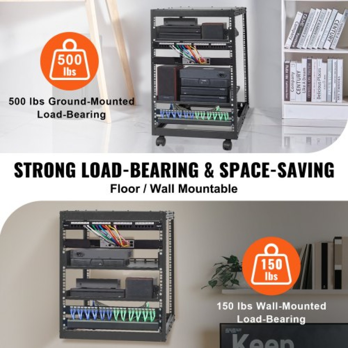 VEVOR 15U Open Frame Server Rack, 58,5-101,6cm/23-40 σε Ρυθμιζόμενο βάθος, Free Standing ή Wall Mount Network Server Rack, 4 Post AV Rack με Casters, Συγκρατεί όλο τον εξοπλισμό πληροφορικής δικτύου σας Μόντεμ AV Gear Router
