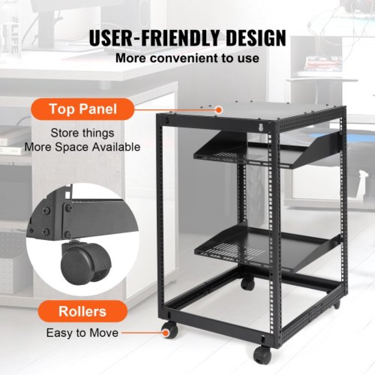 VEVOR 15U Open Frame Server Rack, 58,5-101,6cm/23-40 σε Ρυθμιζόμενο βάθος, Free Standing ή Wall Mount Network Server Rack, 4 Post AV Rack με Casters, Συγκρατεί όλο τον εξοπλισμό πληροφορικής δικτύου σας Μόντεμ AV Gear Router