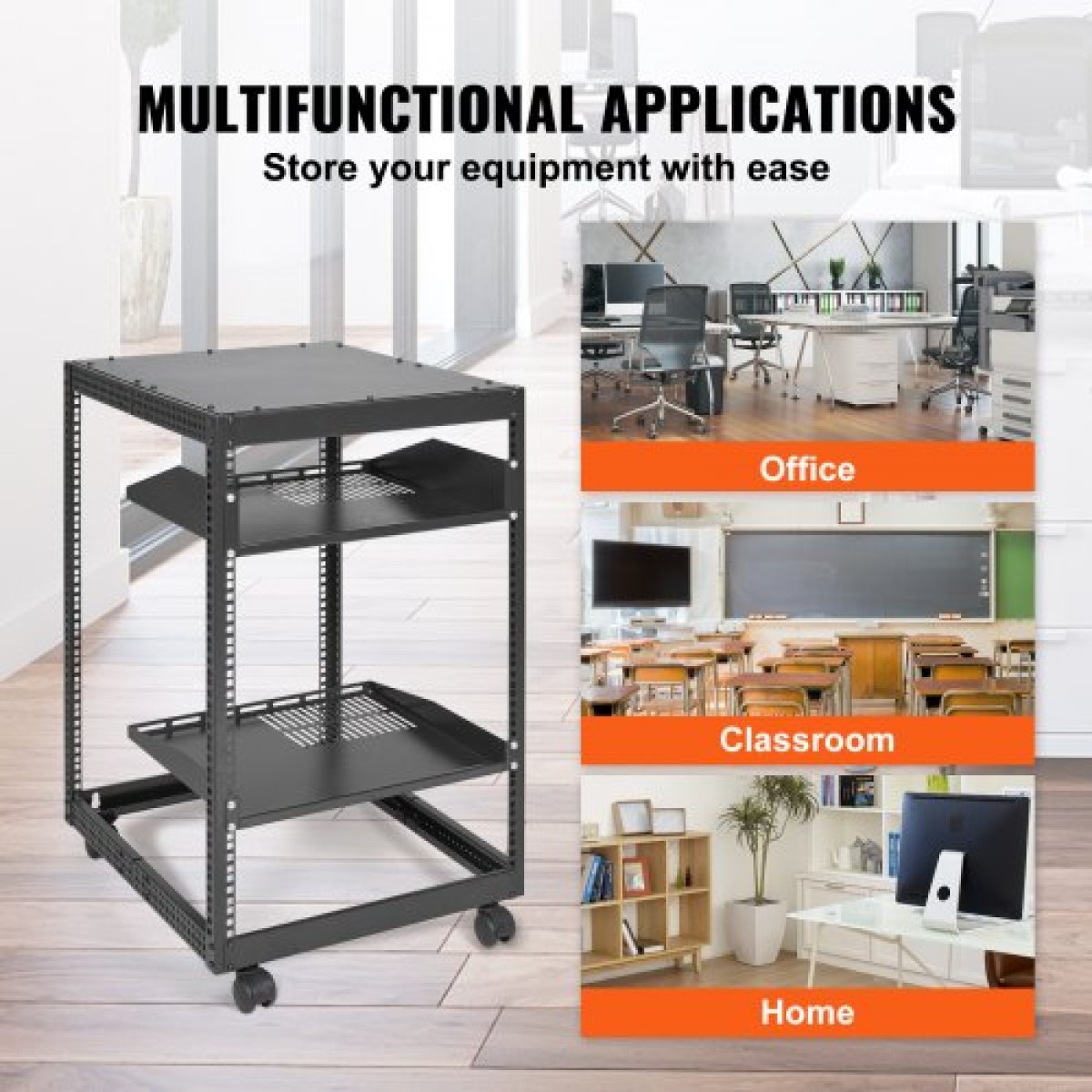 VEVOR 15U Open Frame Server Rack, 58,5-101,6cm/23-40 σε Ρυθμιζόμενο βάθος, Free Standing ή Wall Mount Network Server Rack, 4 Post AV Rack με Casters, Συγκρατεί όλο τον εξοπλισμό πληροφορικής δικτύου σας Μόντεμ AV Gear Router