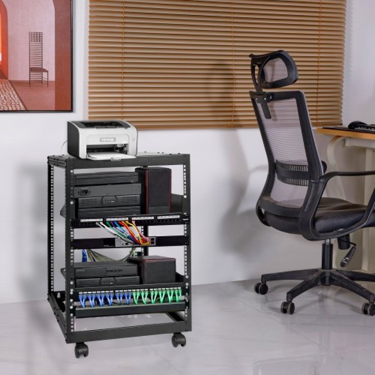 VEVOR 15U Open Frame Server Rack, 58,5-101,6cm/23-40 σε Ρυθμιζόμενο βάθος, Free Standing ή Wall Mount Network Server Rack, 4 Post AV Rack με Casters, Συγκρατεί όλο τον εξοπλισμό πληροφορικής δικτύου σας Μόντεμ AV Gear Router