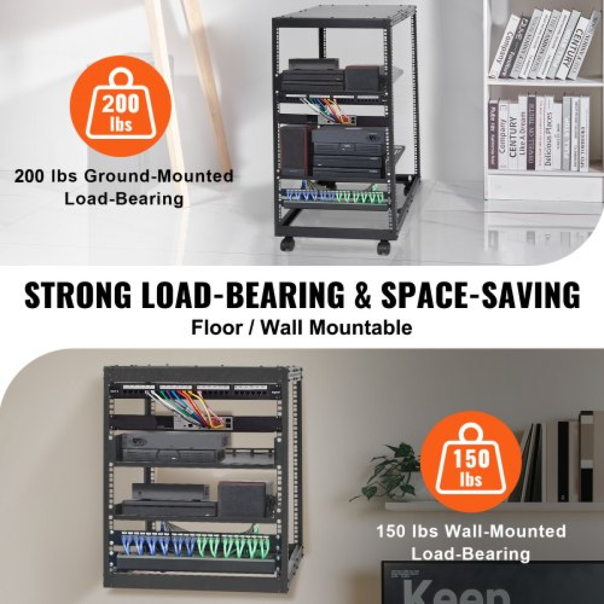 VEVOR 20U Open Frame Server Rack, 58,5-101,6cm/223-40 σε Ρυθμιζόμενο Βάθος, Free Standing ή Wall Mount Network Server Rack, 4 Post AV Rack με Casters, Συγκρατεί όλο τον εξοπλισμό πληροφορικής δικτύωσης σας Μόντεμ AV Gear Router