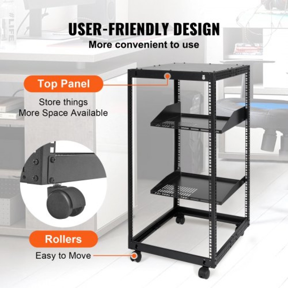 VEVOR 20U Open Frame Server Rack, 58,5-101,6cm/223-40 σε Ρυθμιζόμενο Βάθος, Free Standing ή Wall Mount Network Server Rack, 4 Post AV Rack με Casters, Συγκρατεί όλο τον εξοπλισμό πληροφορικής δικτύωσης σας Μόντεμ AV Gear Router