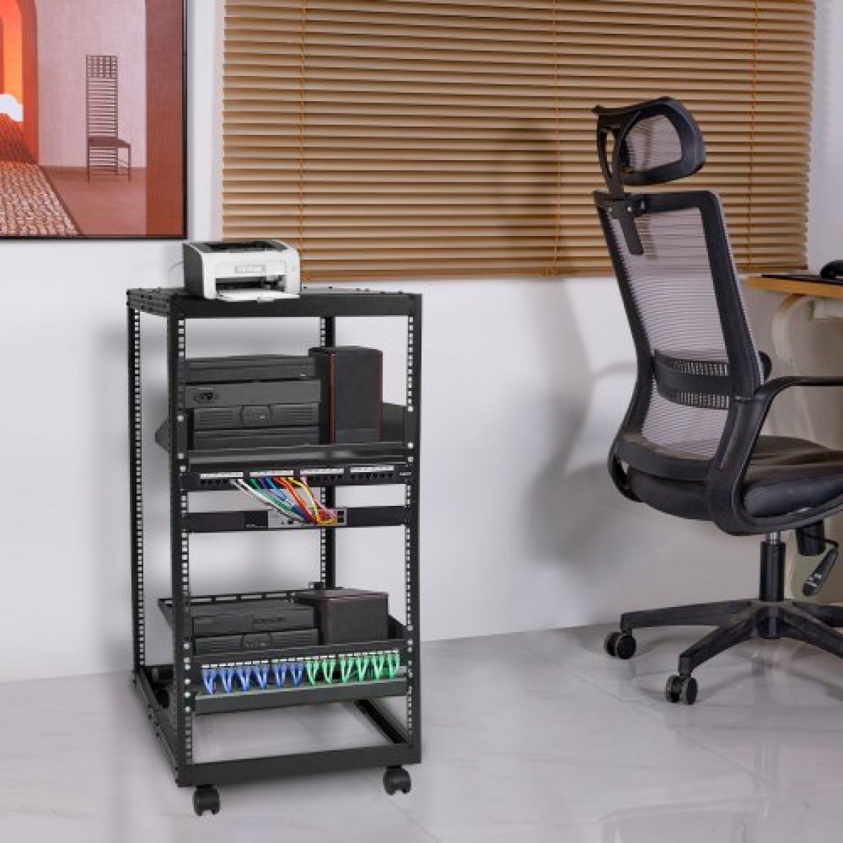 VEVOR 20U Open Frame Server Rack, 58,5-101,6cm/223-40 σε Ρυθμιζόμενο Βάθος, Free Standing ή Wall Mount Network Server Rack, 4 Post AV Rack με Casters, Συγκρατεί όλο τον εξοπλισμό πληροφορικής δικτύωσης σας Μόντεμ AV Gear Router