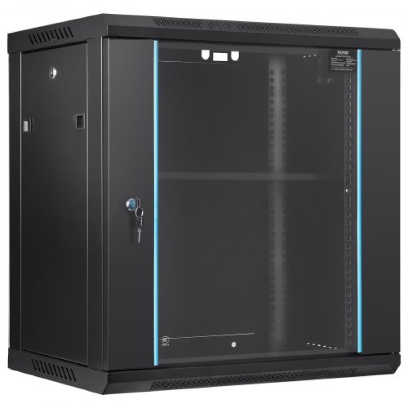 VEVOR 12U Wall Mount Network Server Cabinet, 39,4cm/15,5" Deep, Server Rack Cabinet Enclosure, 90 kg/200 lbs Μέγιστη χωρητικότητα φόρτωσης στο έδαφος, με πλευρικά πάνελ γυάλινης πόρτας κλειδώματος, για εξοπλισμό πληροφορικής, συσκευή A/V
