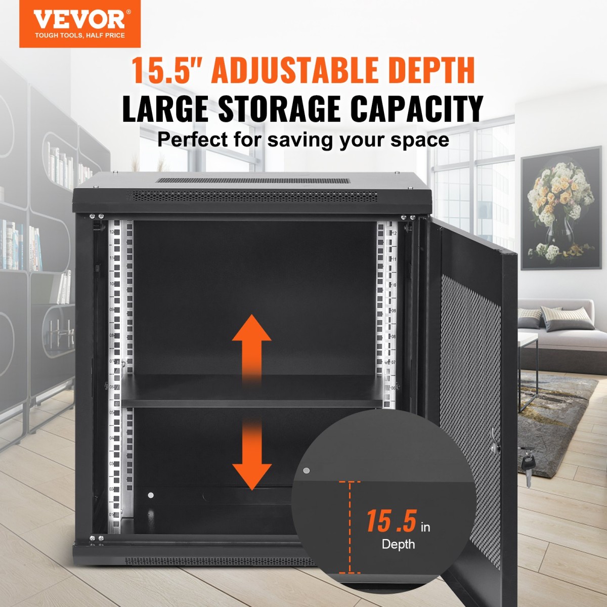 VEVOR 12U Wall Mount Network Server Cabinet, 39,4cm/15,5" Deep, Server Rack Cabinet Enclosure, 90kg/200 lbs Μέγιστη χωρητικότητα φορτίου στο έδαφος, με πλευρικά πάνελ πόρτας κλειδώματος, για εξοπλισμό πληροφορικής, συσκευές A/V