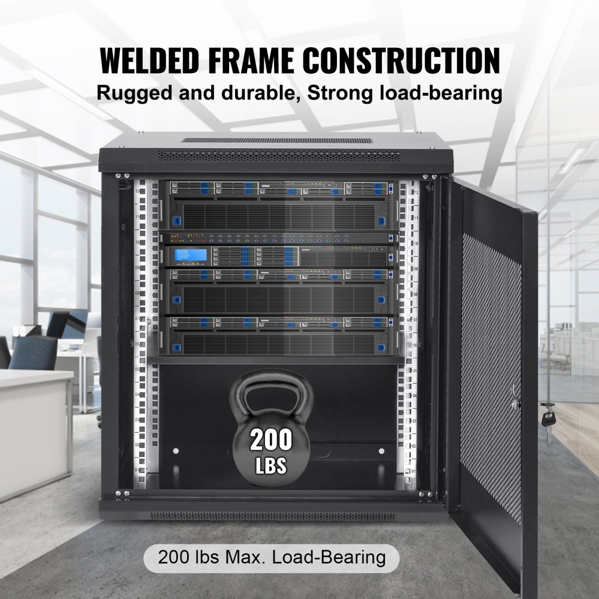 VEVOR 12U Wall Mount Network Server Cabinet, 39,4cm/15,5" Deep, Server Rack Cabinet Enclosure, 90kg/200 lbs Μέγιστη χωρητικότητα φορτίου στο έδαφος, με πλευρικά πάνελ πόρτας κλειδώματος, για εξοπλισμό πληροφορικής, συσκευές A/V