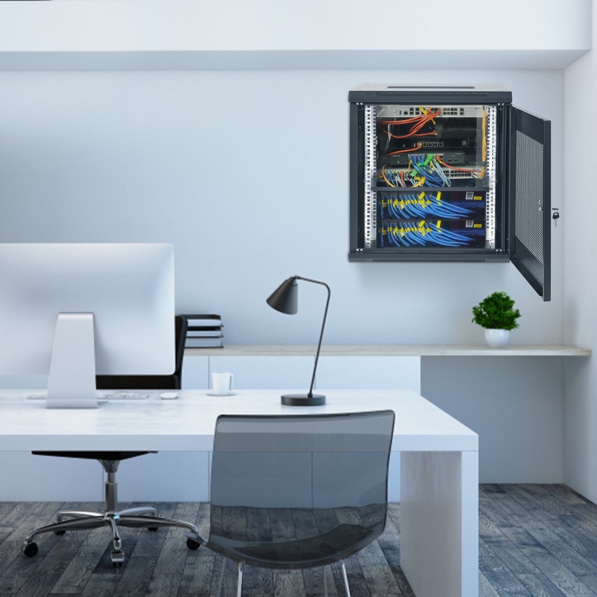 VEVOR 12U Wall Mount Network Server Cabinet, 39,4cm/15,5" Deep, Server Rack Cabinet Enclosure, 90kg/200 lbs Μέγιστη χωρητικότητα φορτίου στο έδαφος, με πλευρικά πάνελ πόρτας κλειδώματος, για εξοπλισμό πληροφορικής, συσκευές A/V