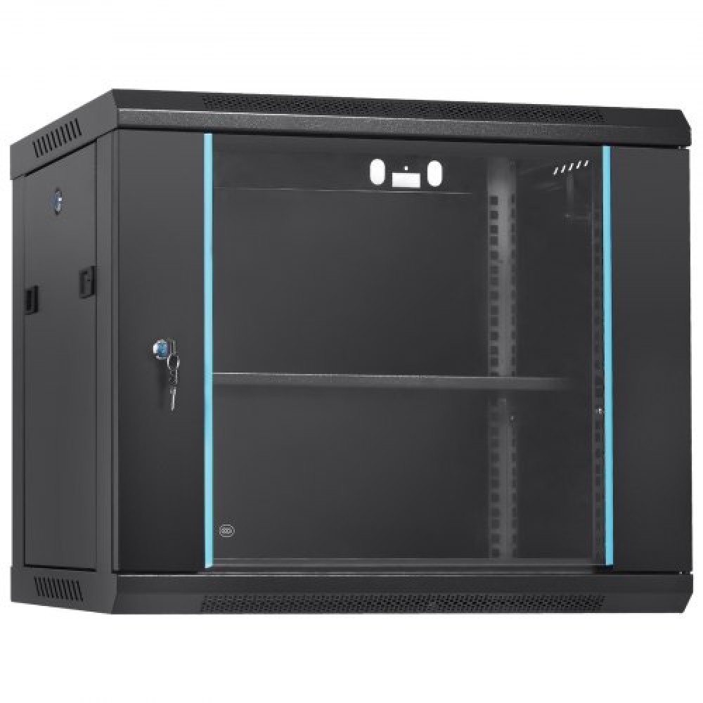 VEVOR 9U Wall Mount Network Server Cabinet, 60x45x50cm, 39,4 cm Deep, Server Rack Cabinet Enclosure, 90,7 kg Μέγ.Χωρητικότητα φόρτωσης στο έδαφος, με πλευρικά πάνελ γυάλινης πόρτας κλειδώματος, για εξοπλισμό πληροφορικής, συσκευές A/V
