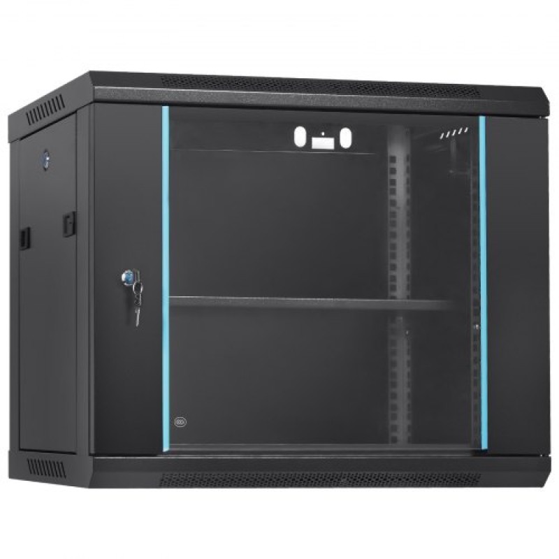 VEVOR 9U Wall Mount Network Server Cabinet, 60x45x50cm, 39,4 cm Deep, Server Rack Cabinet Enclosure, 90,7 kg Μέγ.Χωρητικότητα φόρτωσης στο έδαφος, με πλευρικά πάνελ γυάλινης πόρτας κλειδώματος, για εξοπλισμό πληροφορικής, συσκευές A/V