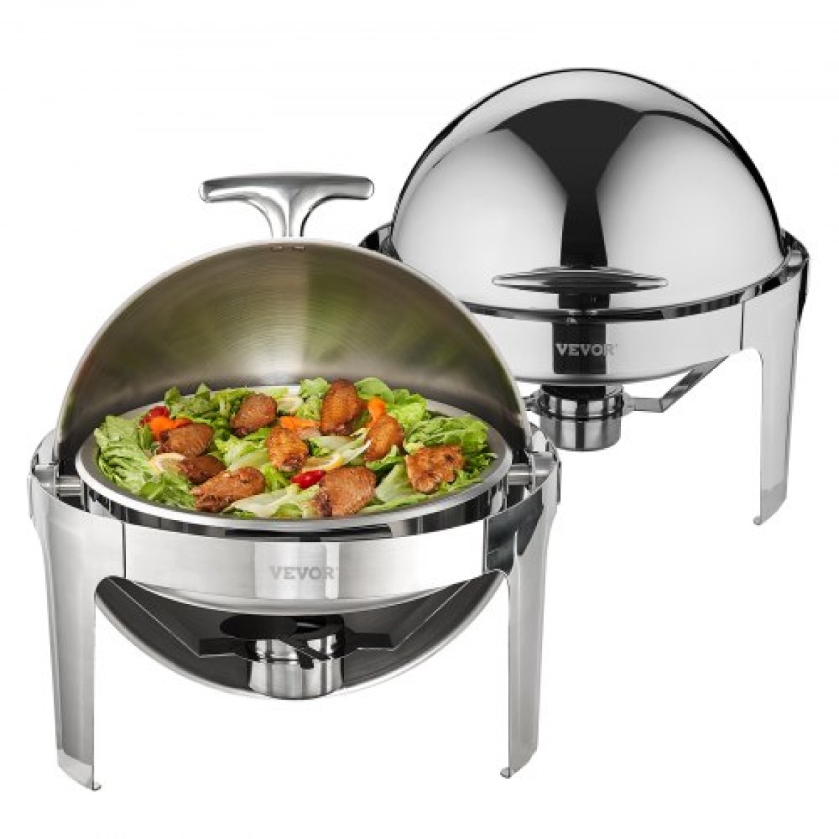 Σετ μπουφέ πιάτων VEVOR Roll Chafing, 6 Qt 2 πακέτο, τσιφαδάκι από ανοξείδωτο χάλυβα με 2 τηγάνια πλήρους μεγέθους, στρογγυλός θερμαντήρας τροφοδοσίας με καπάκι θήκη καυσίμου για τουλάχιστον 5 άτομα