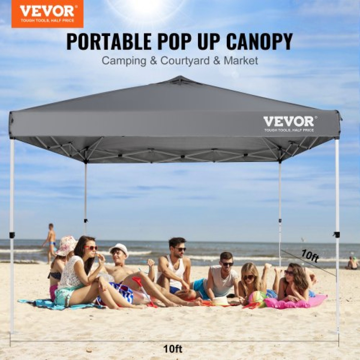 Σκηνή με κουβούκλιο VEVOR Pop Up, 10 x 10 πόδια, 250 D PU ασημένια επίστρωση, με φορητή τσάντα κυλίνδρου και 4 σακούλες άμμου, αδιάβροχο κιόσκι για πάρτι, κάμπινγκ, εμπορικές εκδηλώσεις, σκούρο γκρι