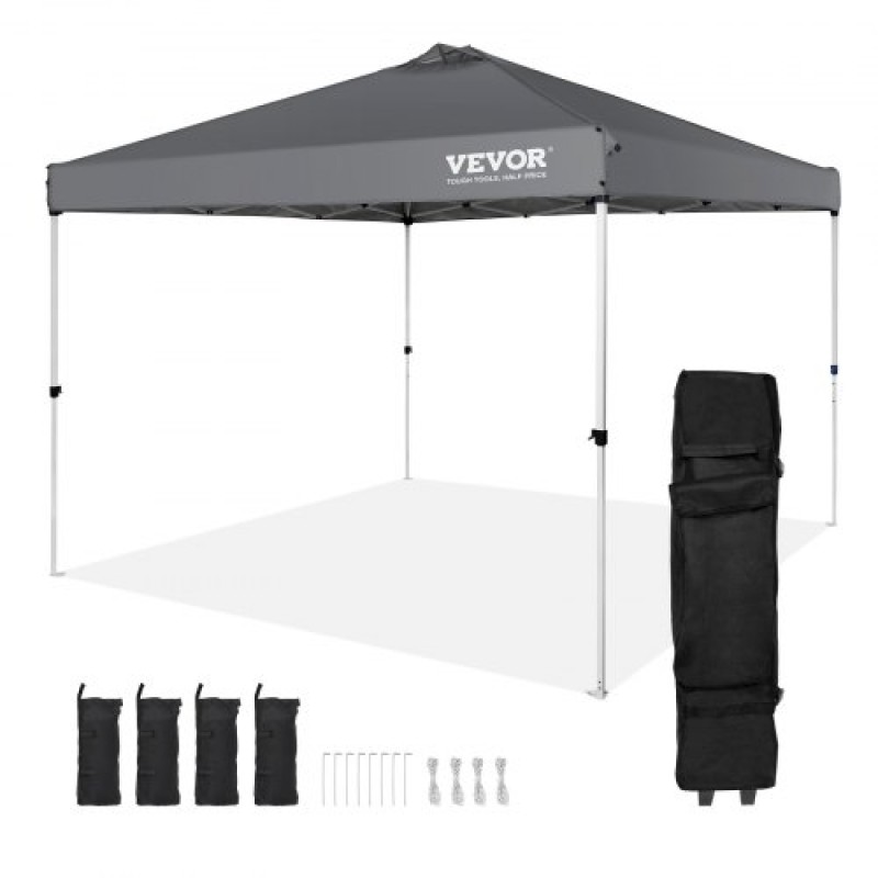 Σκηνή με κουβούκλιο VEVOR Pop Up, 10 x 10 πόδια, 250 D PU ασημένια επίστρωση, με φορητή τσάντα κυλίνδρου και 4 σακούλες άμμου, αδιάβροχο κιόσκι για πάρτι, κάμπινγκ, εμπορικές εκδηλώσεις, σκούρο γκρι