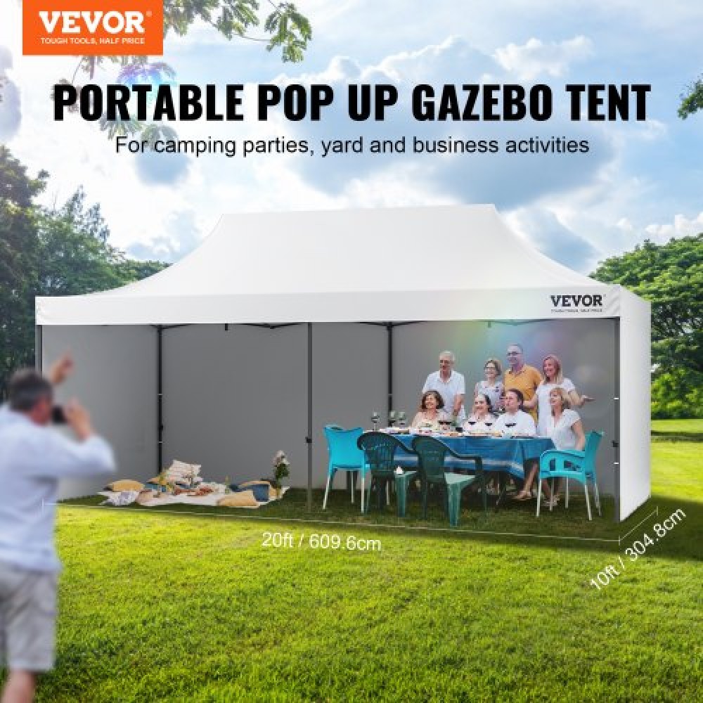 VEVOR Pop Up Canopy Tent Outdoor Gazebo Tent 10x20FT with Sidewalls & Bag White