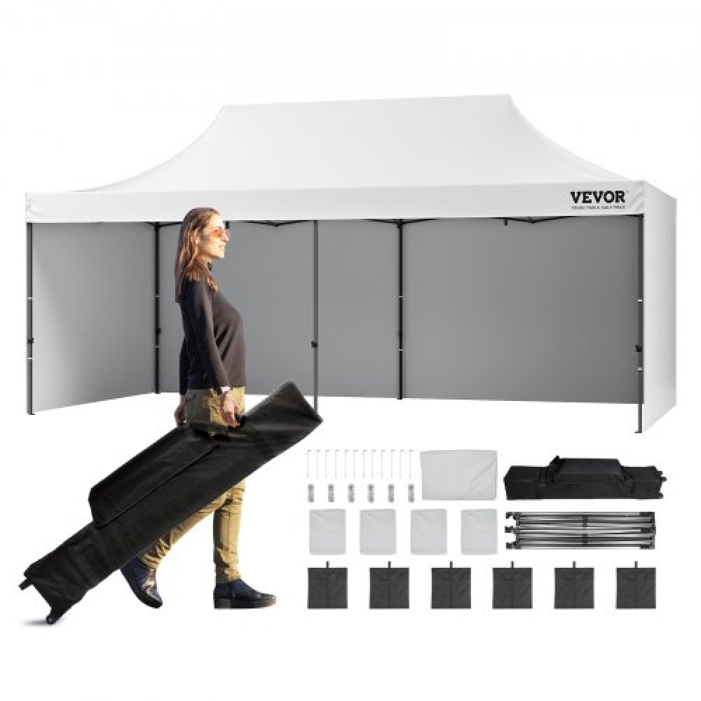 VEVOR Pop Up Canopy Tent Outdoor Gazebo Tent 10x20FT with Sidewalls & Bag White