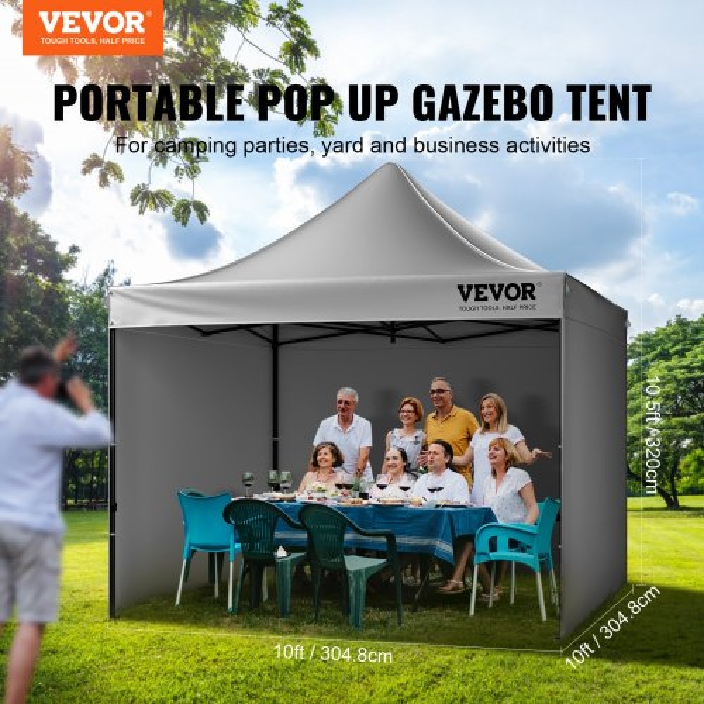 VEVOR Pop Up Canopy Tent Outdoor Gazebo Tent 10x10FT with Sidewalls Dark Gray