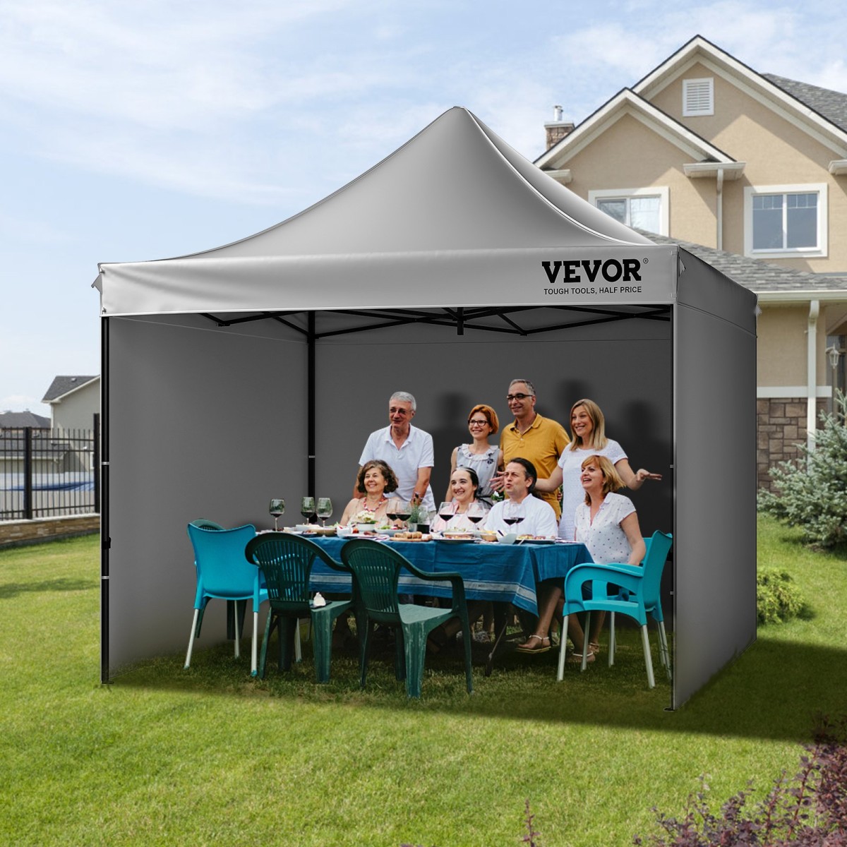 VEVOR Pop Up Σκηνή με κουβούκλιο Εξωτερική σκηνή κιόσκι 304,8 x 304,8 cm με πλαϊνά τοιχώματα σκούρο γκρι