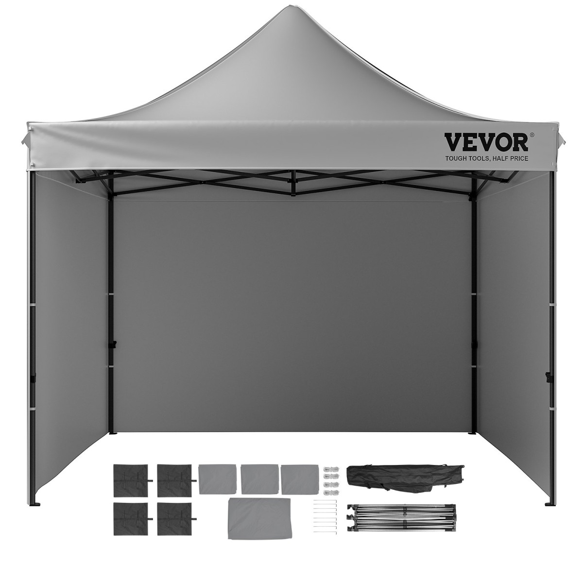 VEVOR Pop Up Σκηνή με κουβούκλιο Εξωτερική σκηνή κιόσκι 304,8 x 304,8 cm με πλαϊνά τοιχώματα σκούρο γκρι