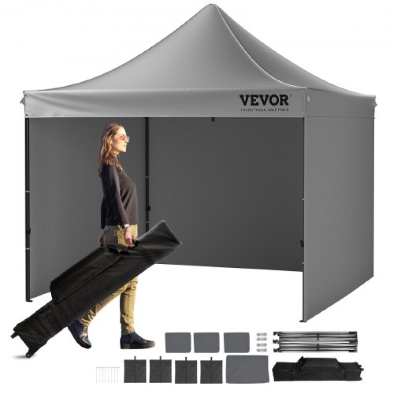 VEVOR Pop Up Σκηνή με κουβούκλιο Εξωτερική σκηνή κιόσκι 304,8 x 304,8 cm με πλαϊνά τοιχώματα σκούρο γκρι