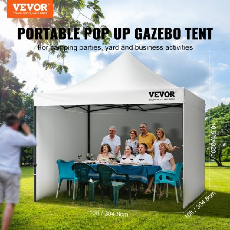 VEVOR Pop Up Σκηνή με κουβούκλιο Εξωτερική Σκηνή Κιόσκι 304,8 x 304,8 cm με Πλαϊνά τοιχώματα & Λευκή Τσάντα