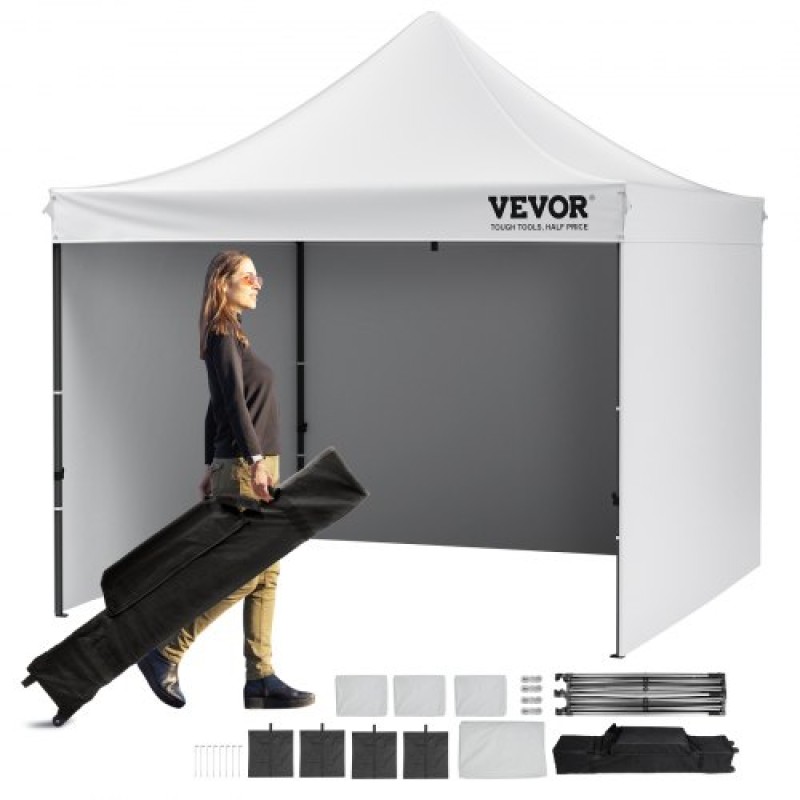 VEVOR Pop Up Σκηνή με κουβούκλιο Εξωτερική Σκηνή Κιόσκι 304,8 x 304,8 cm με Πλαϊνά τοιχώματα & Λευκή Τσάντα