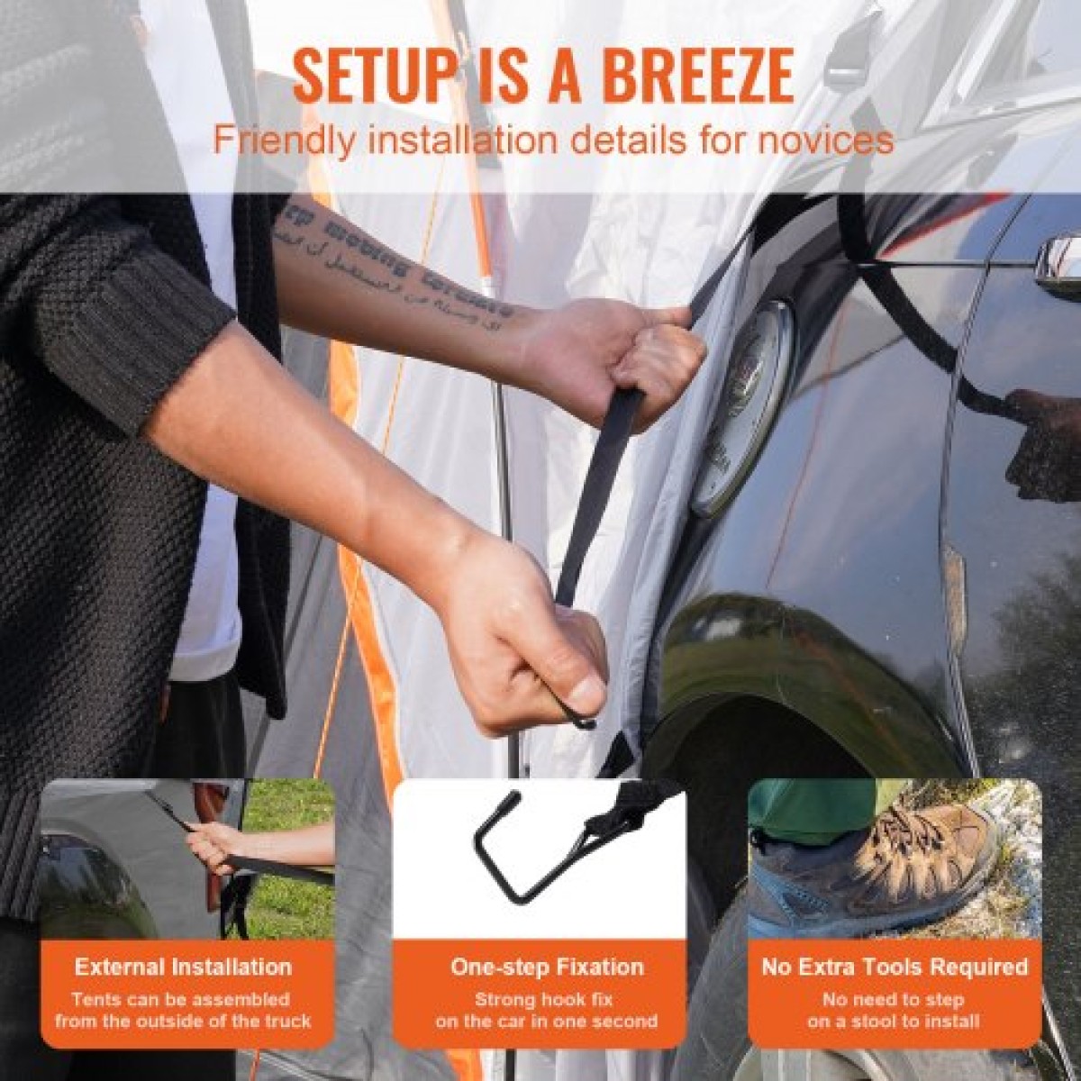 Σκηνή κάμπινγκ VEVOR SUV, Εξάρτημα 8'-8' SUV Tent Attachment για Κάμπινγκ με στρώμα βροχής και τσάντα μεταφοράς, αδιάβροχη σκηνή φορτηγού διπλής στρώσης PU2000mm, φιλοξενία 6-8 ατόμων, πίσω σκηνή για Van Hatch πίσω πόρτα