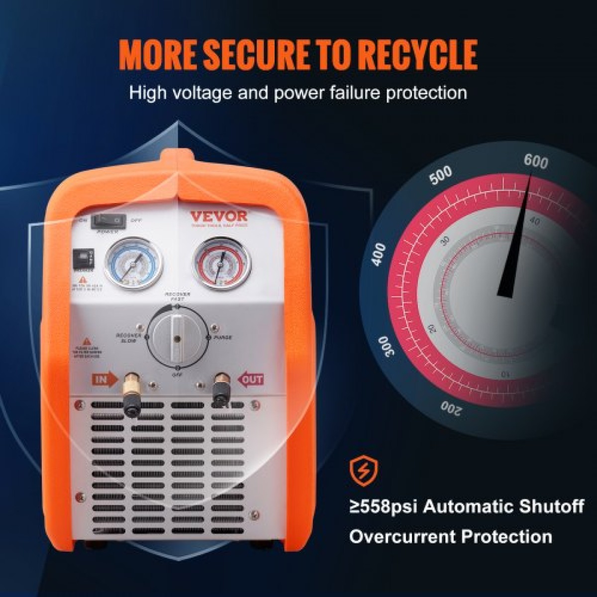 VEVOR Portable 3/4 HP Refrigerant Recovery Machine - AC Recovery Machine with High Pressure Protection 220-240V 60Hz Recovery Machine HVAC for Vapor Liquid Refrigerant, Car Conditioning