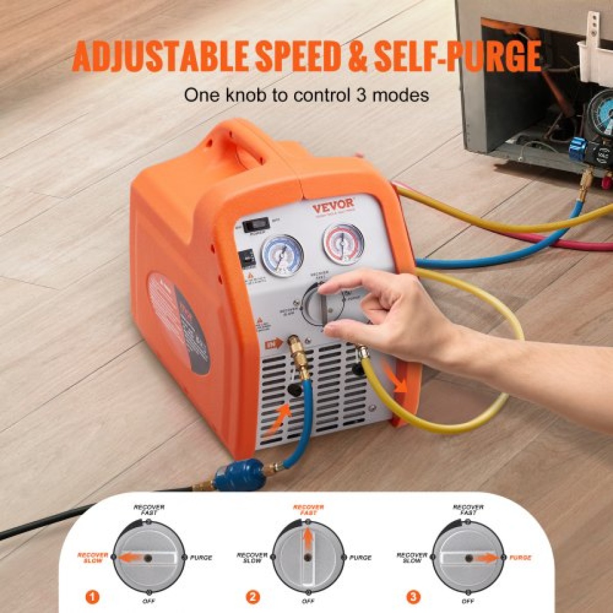 VEVOR Portable 3/4 HP Refrigerant Recovery Machine - AC Recovery Machine with High Pressure Protection 220-240V 60Hz Recovery Machine HVAC for Vapor Liquid Refrigerant, Car Conditioning