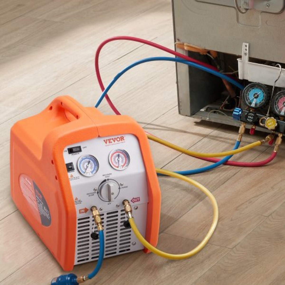 VEVOR Portable 3/4 HP Refrigerant Recovery Machine - AC Recovery Machine with High Pressure Protection 220-240V 60Hz Recovery Machine HVAC for Vapor Liquid Refrigerant, Car Conditioning