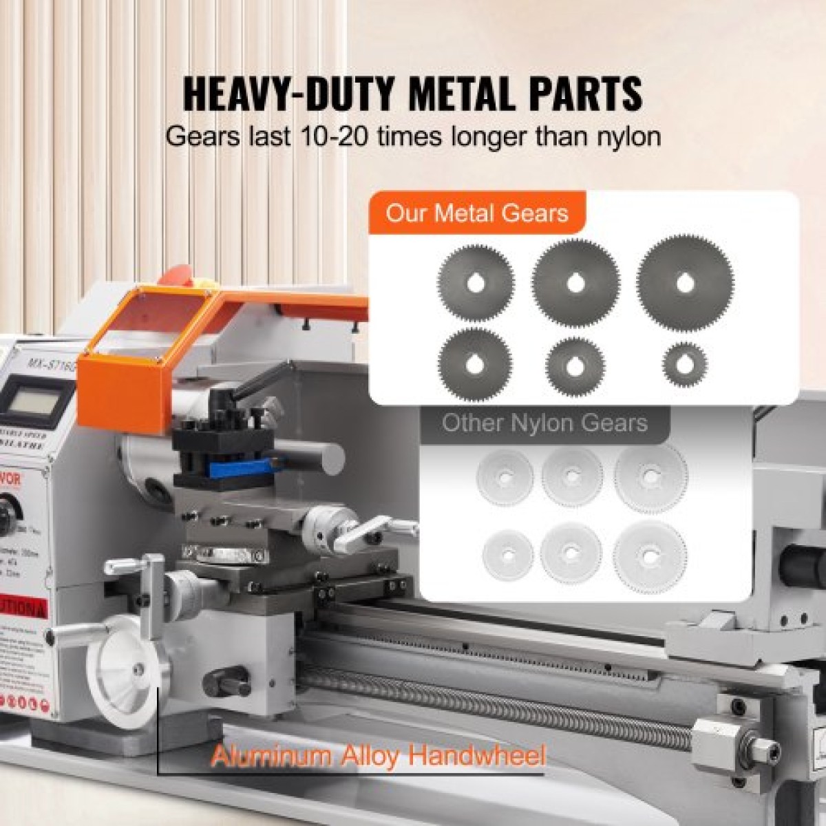 VEVOR Mini Metal Lathe Machine, 17,8 cm x 40,7 cm, 800W Precision Benchtop Power Metal Lathe, 150-2500 RPM Συνεχώς μεταβλητή ταχύτητα, με 9,9 cm 3-σιαγόνι μεταλλικό τσοκ εργαλειοθήκη για επεξεργασία ανταλλακτικών ακριβείας