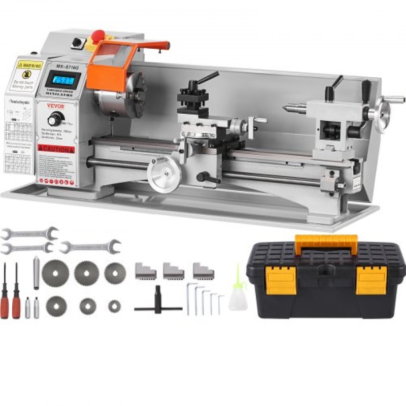 VEVOR Mini Metal Lathe Machine, 17,8 cm x 40,7 cm, 800W Precision Benchtop Power Metal Lathe, 150-2500 RPM Συνεχώς μεταβλητή ταχύτητα, με 9,9 cm 3-σιαγόνι μεταλλικό τσοκ εργαλειοθήκη για επεξεργασία ανταλλακτικών ακριβείας