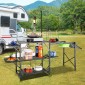 Τραπέζι Κουζίνας Camping VEVOR, Μονοκόμματο πτυσσόμενο φορητό σταθμό μαγειρέματος με τσάντα μεταφοράς, μακρύ τραπέζι κάμπινγκ αλουμινίου 3 πλαϊνά τραπέζια, 2 ράφια & αποσπώμενος νεροχύτης για υπαίθρια πικνίκ, μπάρμπεκιου, κάμπινγκ