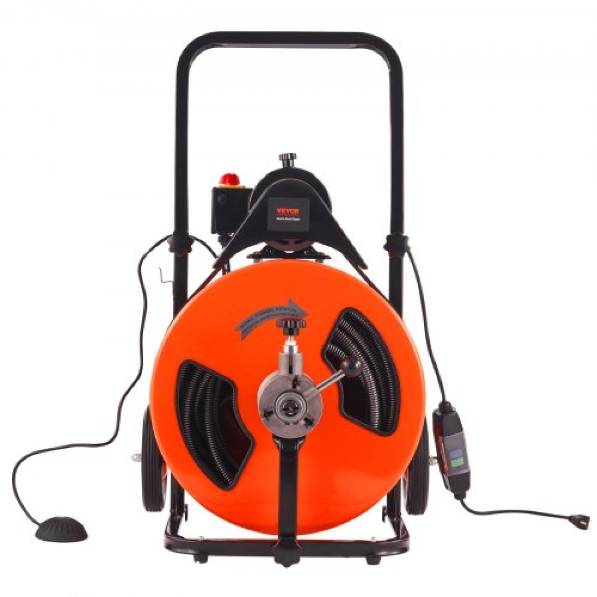 Μηχάνημα καθαρισμού αποχέτευσης VEVOR 30m x 19mm, Auto Feed Sewer Snake Auger on Wheels, Φορητό μηχάνημα καθαρισμού αποχέτευσης με 4 κόφτες & διακόπτης ποδιών που ενεργοποιείται με αέρα για σωλήνες 100mm έως 200mm