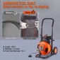 Μηχάνημα καθαρισμού αποχέτευσης VEVOR 30m x 9,5mm, Auto Feed Sewer Snake Auger on Wheels, Φορητό μηχάνημα καθαρισμού αποχέτευσης με 4 κόφτες & διακόπτης ποδιών που ενεργοποιείται με αέρα για σωλήνες 50mm έως 100mm
