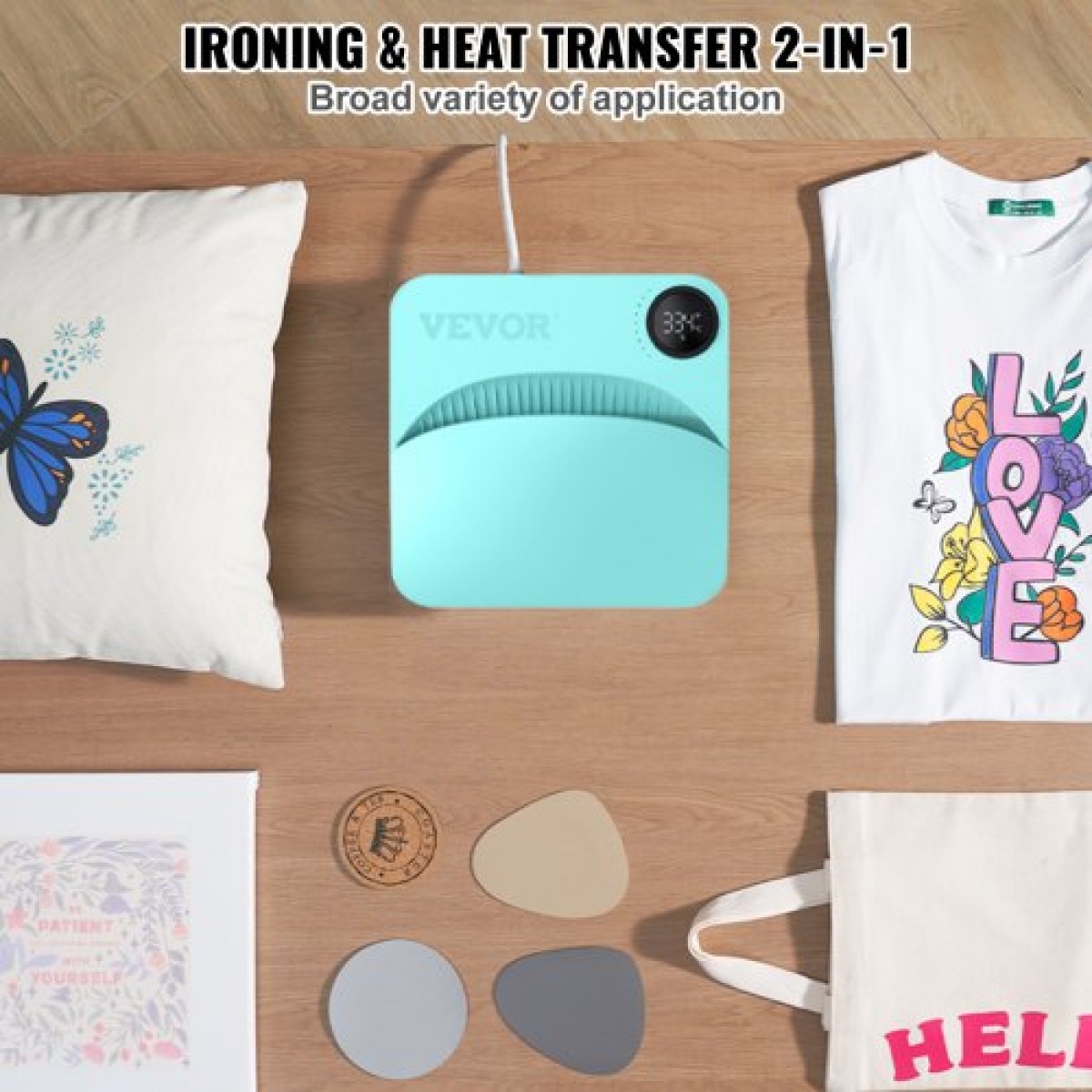 VEVOR Heat Press 9 x 9 in/22,9 x 22,9 cm Φορητό μπλουζάκι Easy Press Sublimation Transfer DIY
