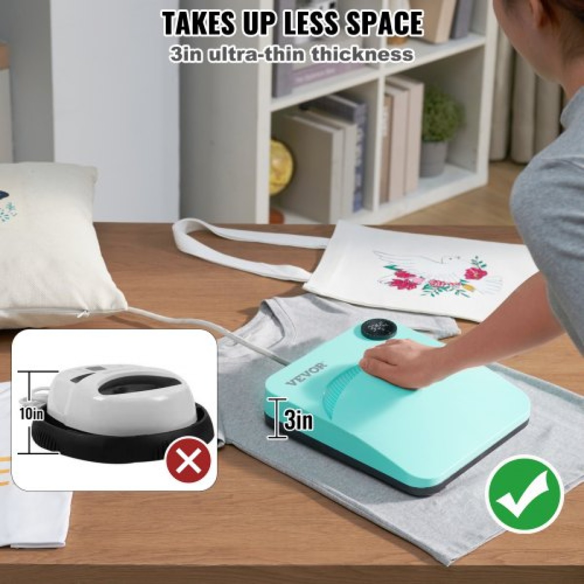 VEVOR Heat Press 9 x 9 in/22,9 x 22,9 cm Φορητό μπλουζάκι Easy Press Sublimation Transfer DIY