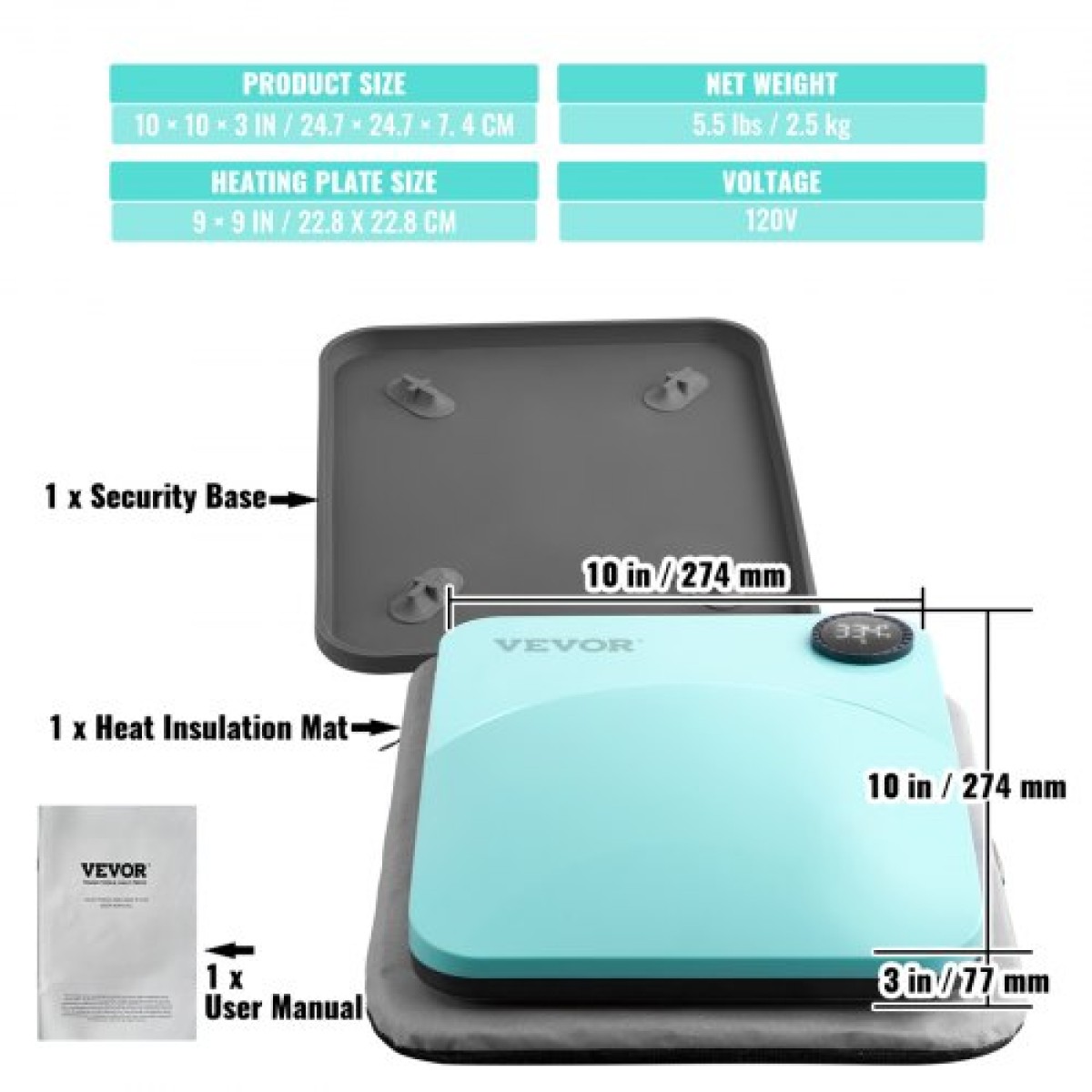 VEVOR Heat Press 9 x 9 in/22,9 x 22,9 cm Φορητό μπλουζάκι Easy Press Sublimation Transfer DIY