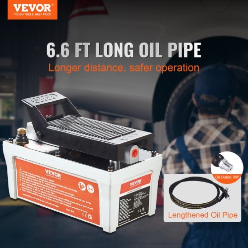 VEVOR Air Hydraulic Pump, 6895 bar 1,9L Reservoir, NPT 10mm Oil Outlet, NPT 6,4mm Pipe, 2m Pipe, Foot Actuated Hydraulic Pump Air Treadle for Auto Body Frame Machines and Pulling Post, Γκρι