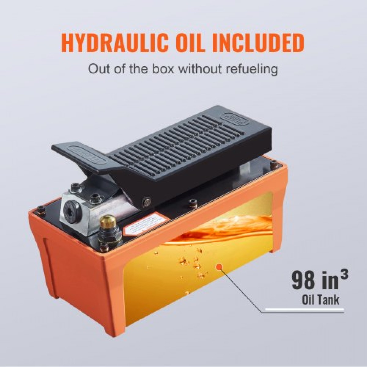 VEVOR Air Hydraulic Pump, 6895 bar 1.9L Reservoir, NPT 10mm Oil Outlet, NPT 6.4mm Pipe, Foot Actuated Hydraulic Pump Air Treadle for Auto Body Frame Machines and Pulling Post, Πορτοκαλί