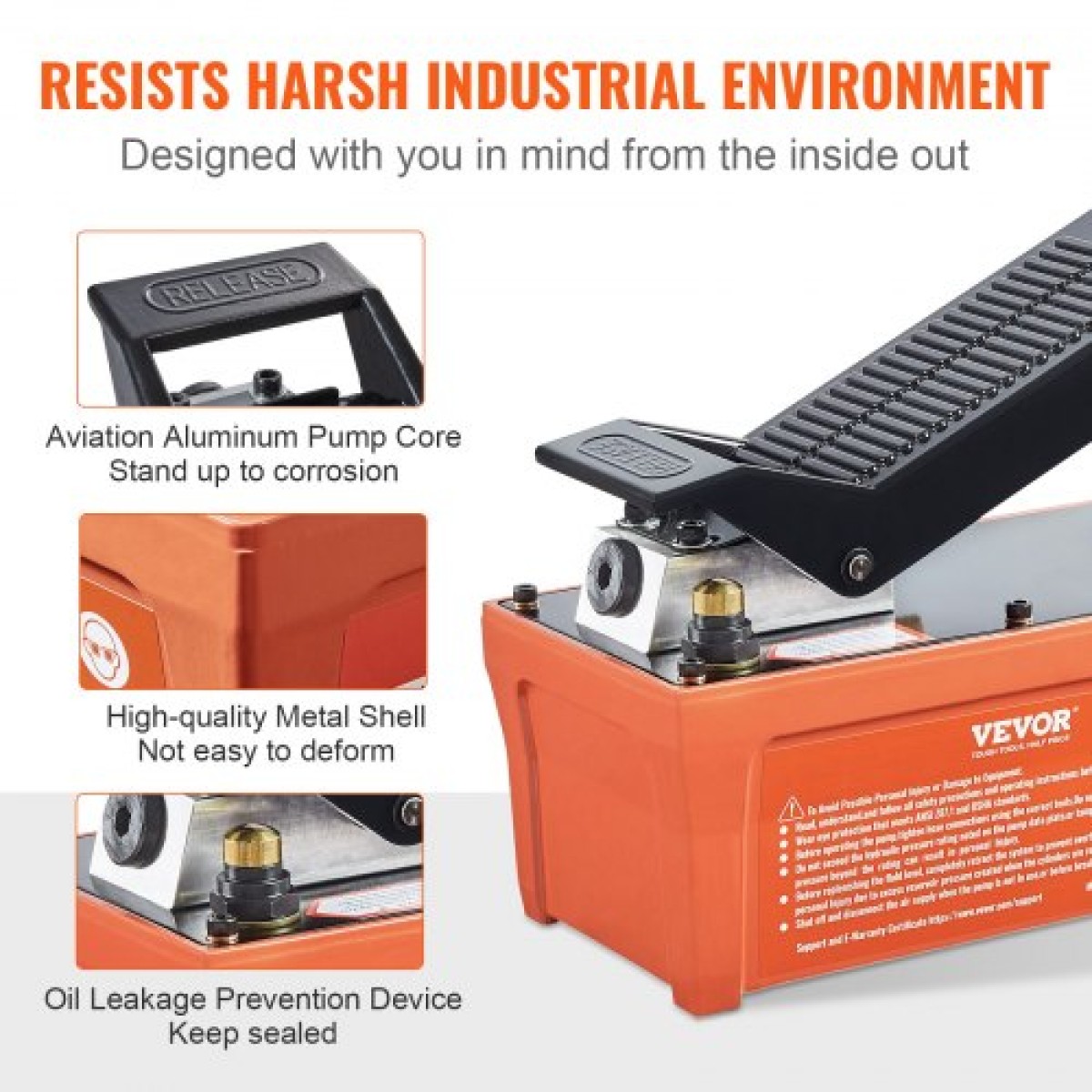 VEVOR Air Hydraulic Pump, 6895 bar 1.9L Reservoir, NPT 10mm Oil Outlet, NPT 6.4mm Pipe, Foot Actuated Hydraulic Pump Air Treadle for Auto Body Frame Machines and Pulling Post, Πορτοκαλί