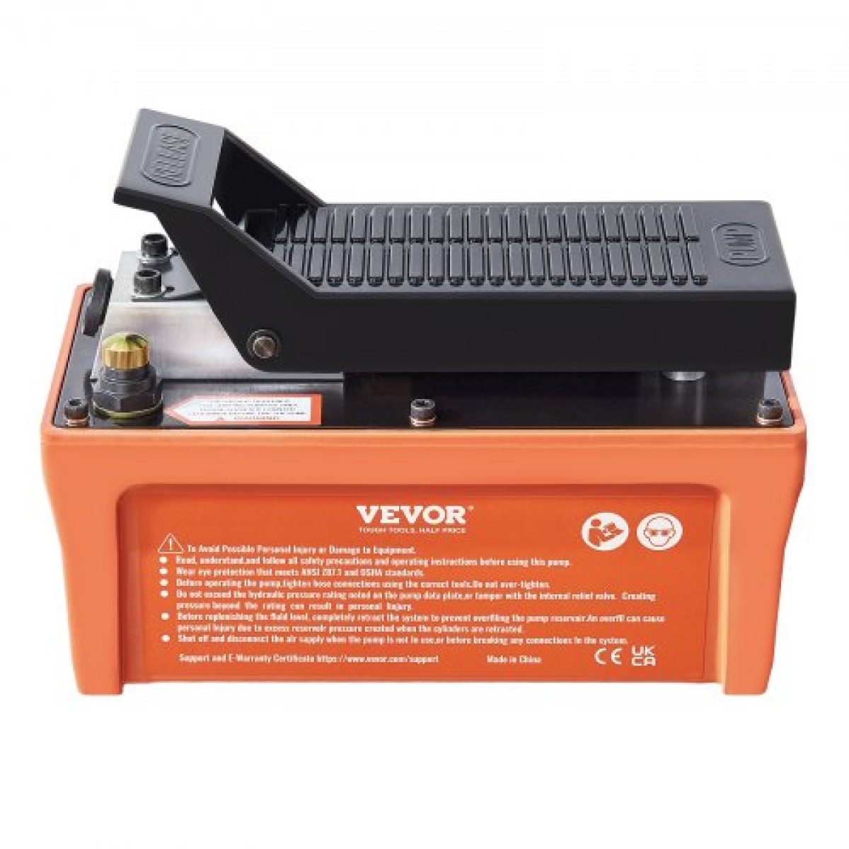 VEVOR Air Hydraulic Pump, 6895 bar 1.9L Reservoir, NPT 10mm Oil Outlet, NPT 6.4mm Pipe, Foot Actuated Hydraulic Pump Air Treadle for Auto Body Frame Machines and Pulling Post, Πορτοκαλί