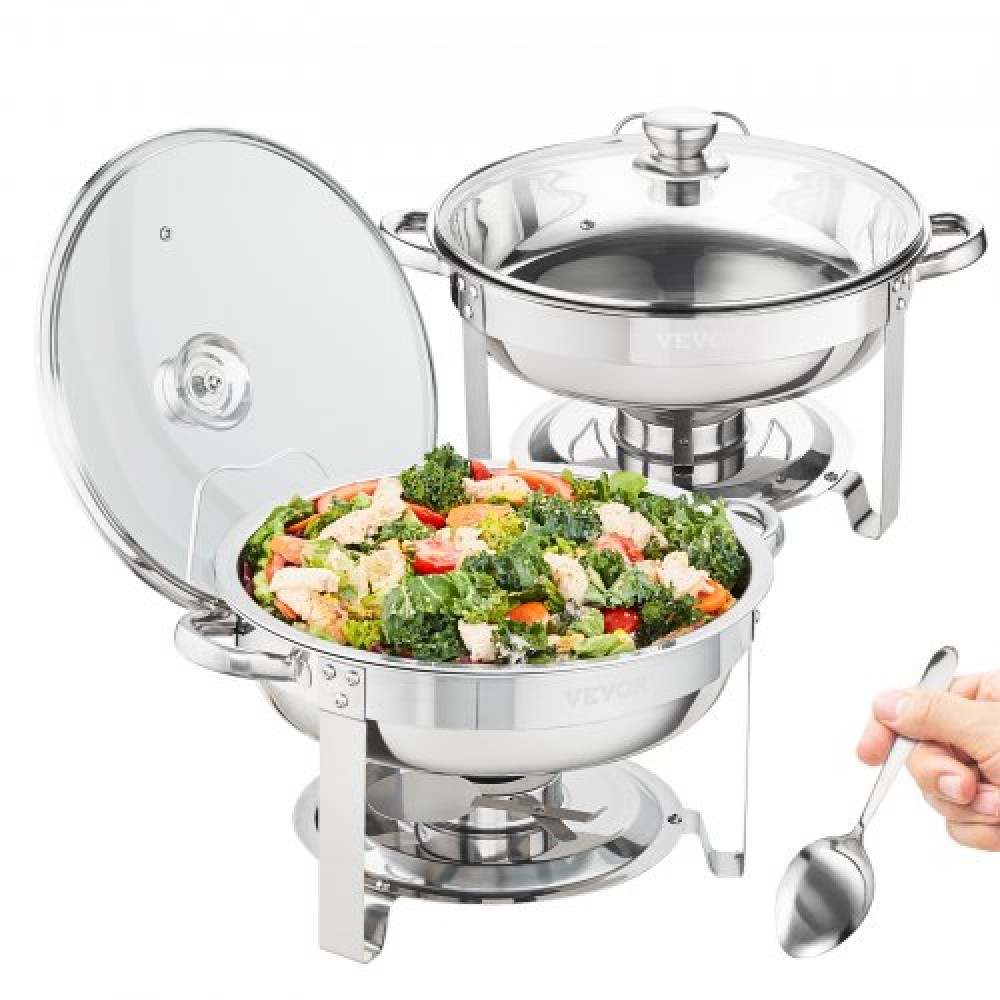 VEVOR 2-pack Στρογγυλό σετ πιάτων με γυάλινο καπάκι πλήρους μεγέθους 3,8 λίτρων