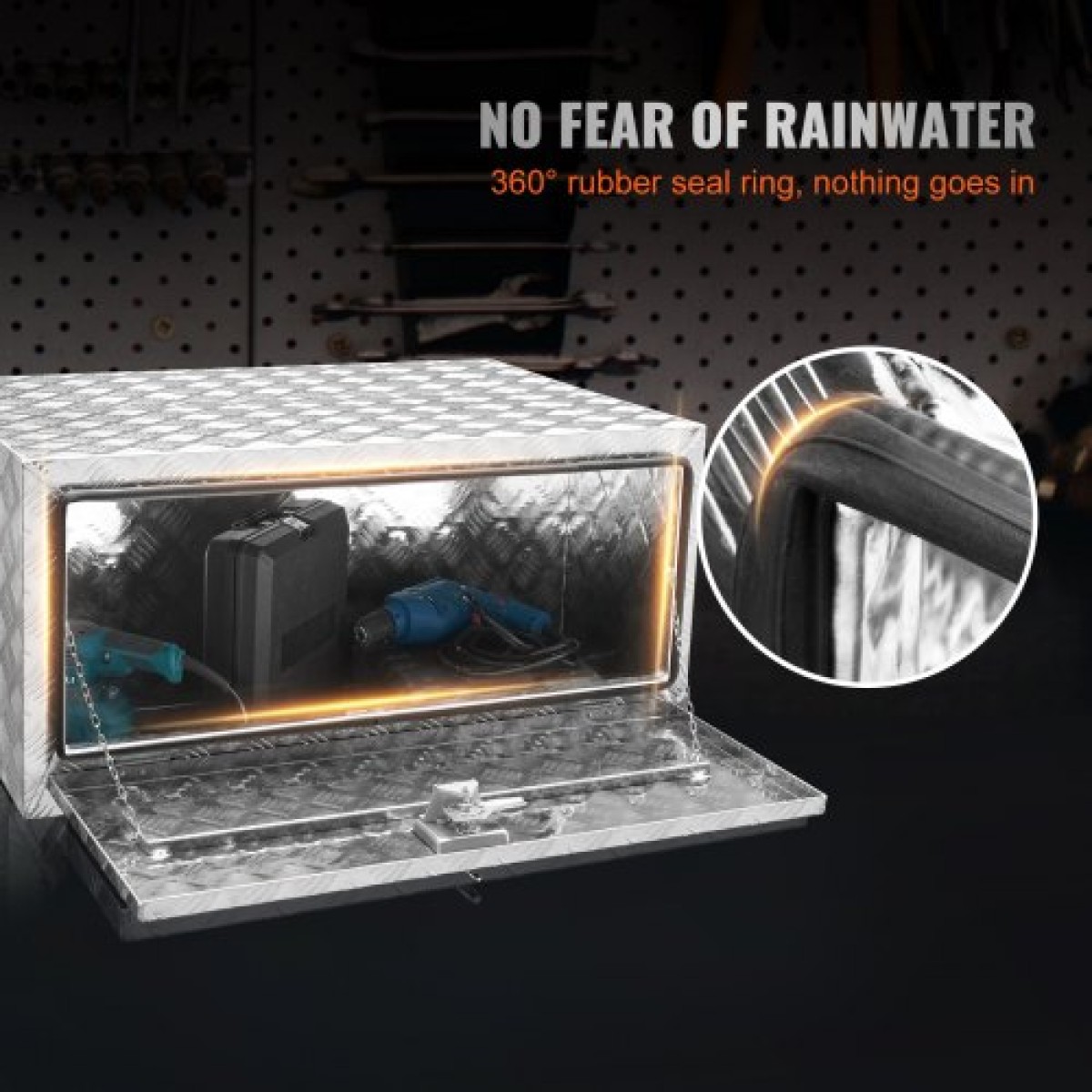 VEVOR Underbody Truck Box, 36"×24"×24" Pickup Storage Box, Heavy Duty Aluminum Diamond Plate Tool Box με κλειδαριά και κλειδιά, Αδιάβροχο κουτί αποθήκευσης τρέιλερ με μάνταλο T-handle για φορτηγό, φορτηγό, ρυμουλκούμενο