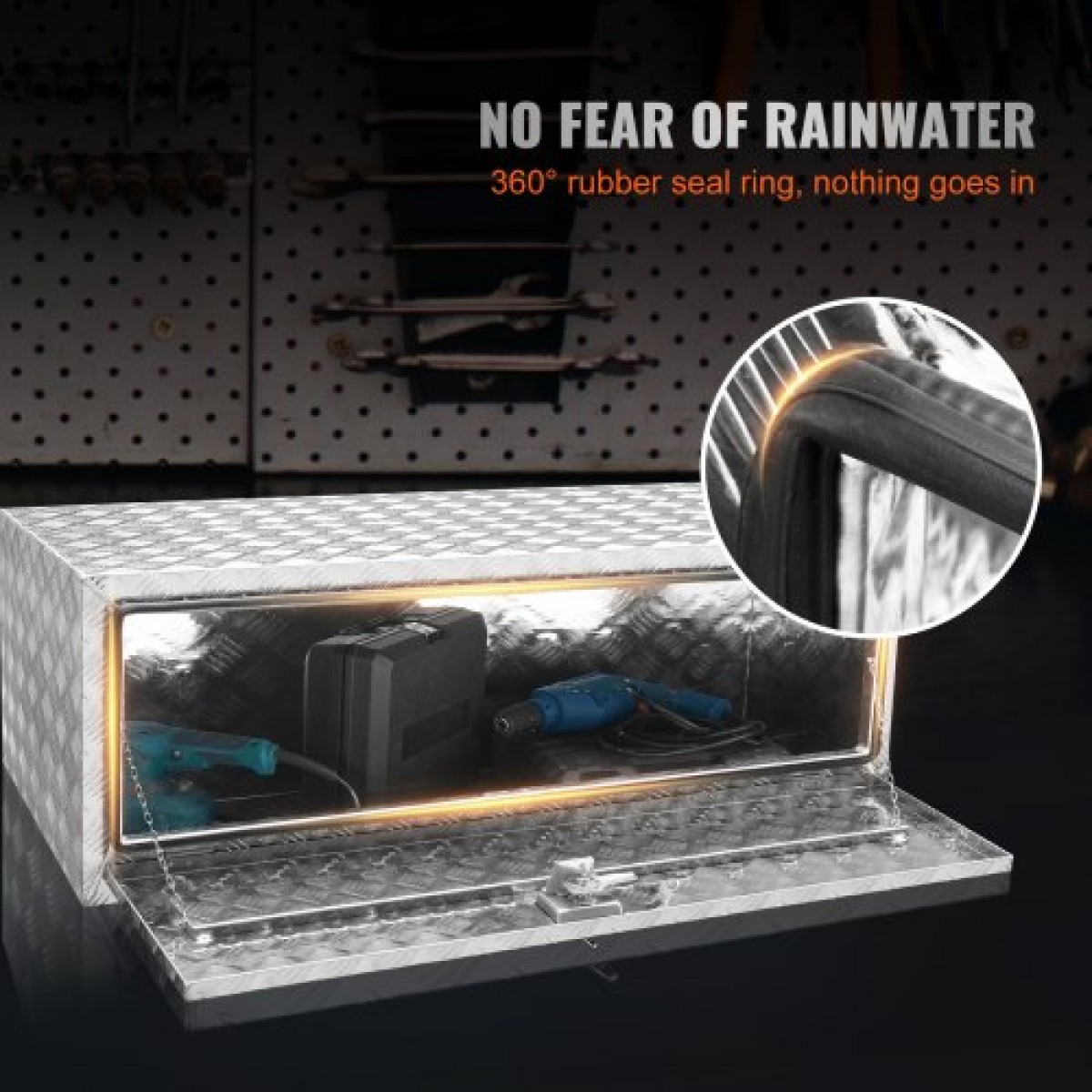 VEVOR Underbody Truck Box, 48"×24"×24" Pickup Storage Box, Heavy Duty Aluminium Diamond Plate Tool Box με κλειδαριά και κλειδιά, Αδιάβροχο κουτί αποθήκευσης τρέιλερ με μάνταλο T-handle για φορτηγό, φορτηγό, τρέιλερ