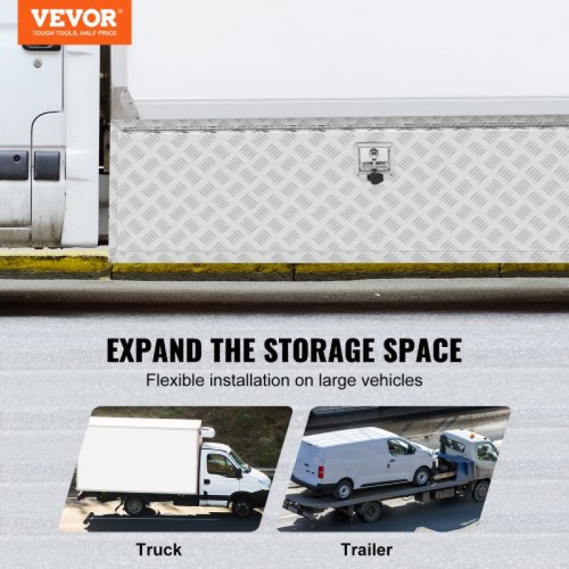 VEVOR Underbody Truck Box, 152,4 x 43,2 x 45,7 cm Pickup Storage Box, Heavy Duty Aluminium Diamond Plate Tool Box με κλειδαριά και κλειδιά, Αδιάβροχο κουτί αποθήκευσης τρέιλερ με μάνταλο T-handle για φορτηγό, φορτηγό, τρέιλερ